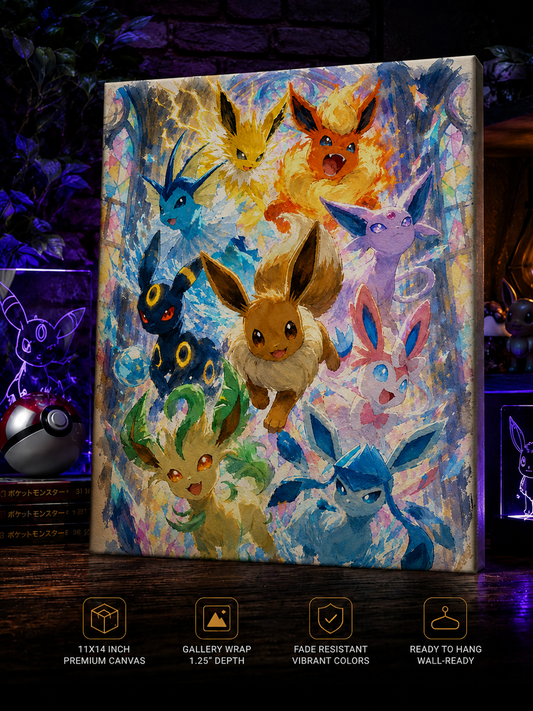 Eevee-Inspired Evolution Canvas Art | Fantasy Fox Creature Wall Decor | Premium Gallery Wrapped Print